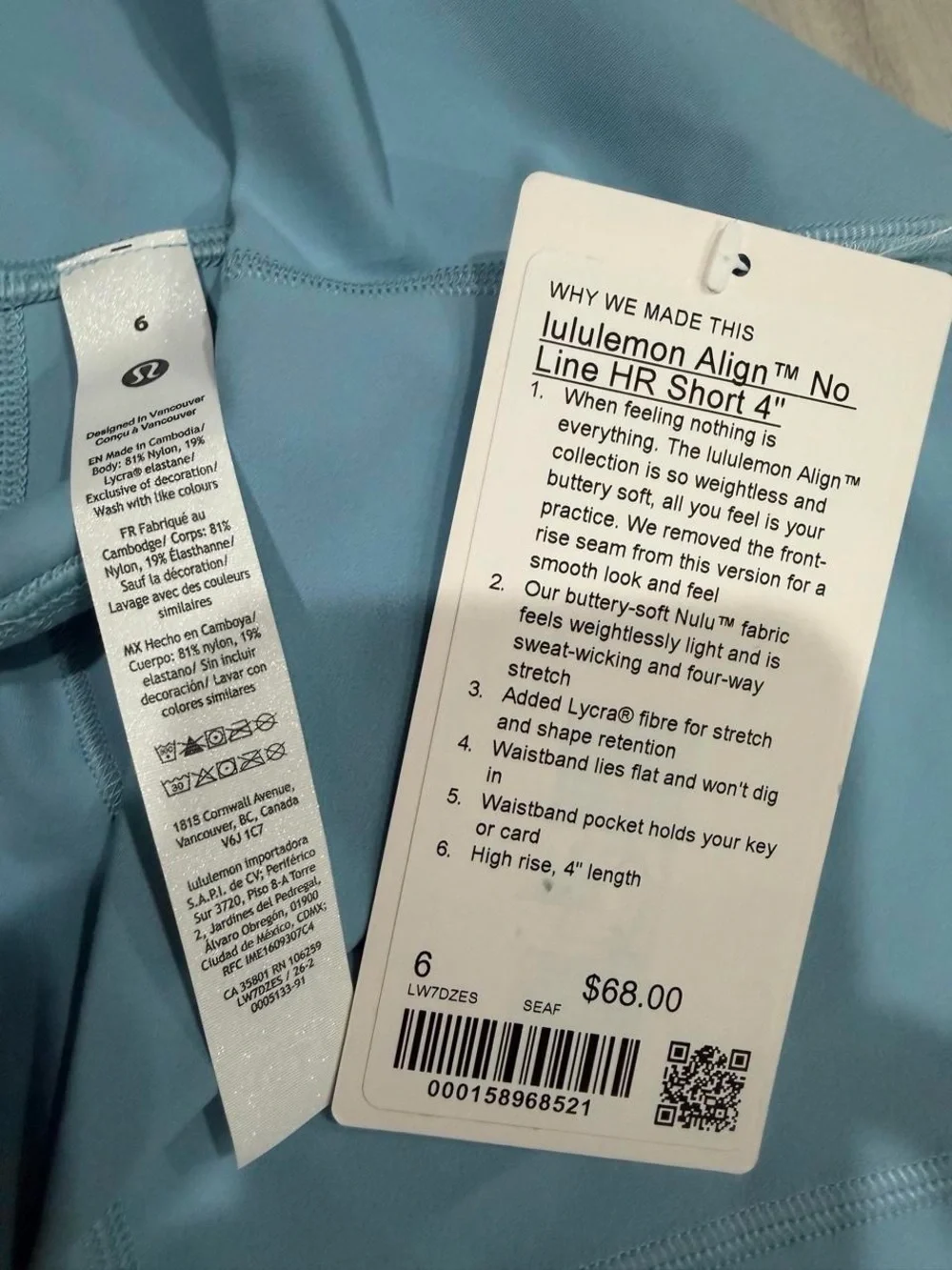 lululemon athletica Women’s Align No Line HR Short 4” in Seaform Color  — Size 6